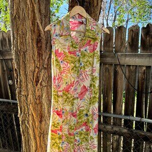 90s Tropical Button Front Dress